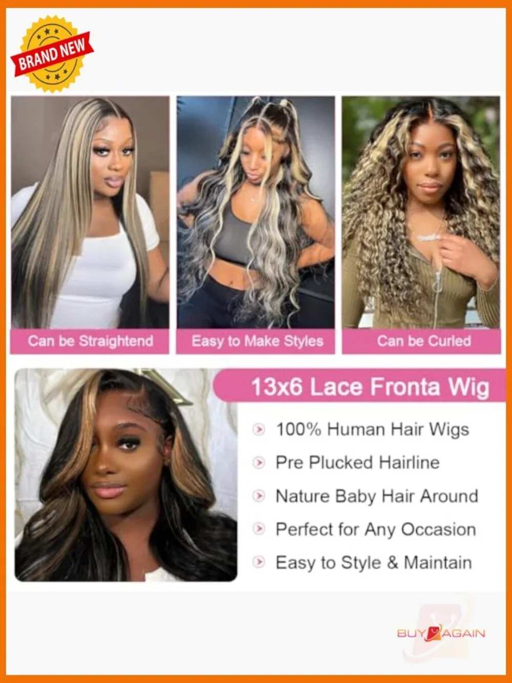 Lace Front Human Hair Wig Highlight Ombre Body Wave 200 Density Glueless